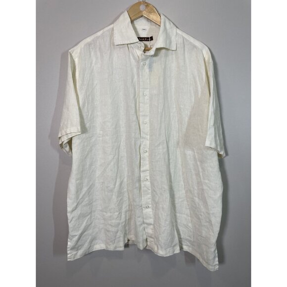 Island Importer Mens Linen Shirt XXL White Casual Beach Summer Short Sleeve - Picture 1 of 11